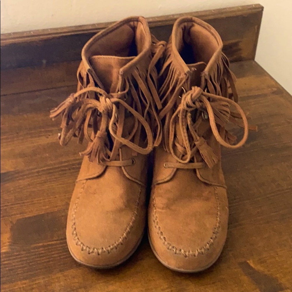 Ankle Wedge Boots With Fringe Size 8
